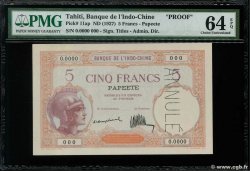 5 Francs Spécimen TAHITI  1927 P.11as pr.NEUF