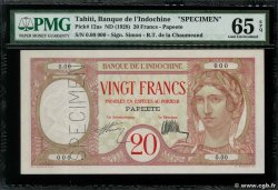 20 Francs Spécimen TAHITI  1928 P.12as FDC
