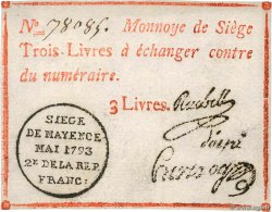 3 Livres FRANCE regionalismo e varie Mayence 1793 Kol.029 q.FDC