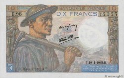 10 Francs MINEUR Numéro radar FRANKREICH  1945 F.08.13 ST