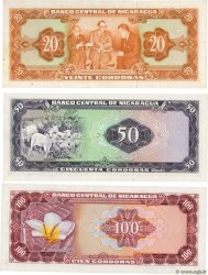 20, 50 et 100 Cordobas Lot NICARAGUA  1972 P.126, P.129 et P.130 UNC-