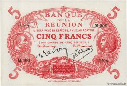 5 Francs Cabasson rouge REUNION ISLAND  1944 P.14 UNC-