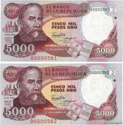 5000 Pesos Oro Petit numéro COLOMBIA  1988 P.435b UNC