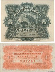 1 et 5 Francs Lot BELGA CONGO  1914 P.03Ba et P.13Bb MBC