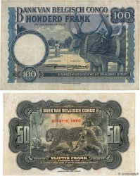 50 et 100 Francs Lot CONGO BELGA  1946 P.16h et P.17c MB