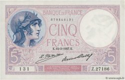 5 Francs FEMME CASQUÉE FRANCE  1927 F.03.11 pr.SPL