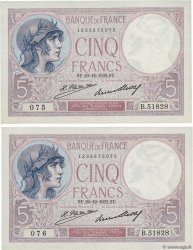 5 Francs FEMME CASQUÉE Consécutifs FRANCE  1932 F.03.16 pr.NEUF