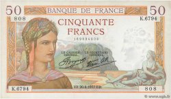 50 Francs CÉRÈS modifié FRANCE  1937 F.18.02 pr.SPL