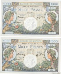 1000 Francs COMMERCE ET INDUSTRIE Consécutifs FRANCIA  1940 F.39.01 q.FDC