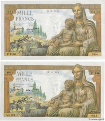 1000 Francs DÉESSE DÉMÉTER Consécutifs FRANCE  1942 F.40.05 UNC-