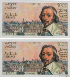 1000 Francs RICHELIEU Consécutifs FRANCE  1955 F.42.12 UNC