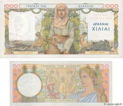 50 et 1000 Drachmes Lot GREECE  1935 P.104a et P.106a AU