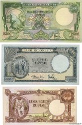 500,1000 et 2500 Rupiah  Lot INDONESIA  1957 P.052, P.053 et P.054 MBC a EBC