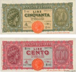 50 et 100 Lire Lot ITALY  1944 P.074 et P.075a XF+