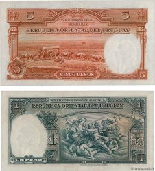 1 et 5 Pesos Lot URUGUAY  1935 P.028c et P.029a AU-