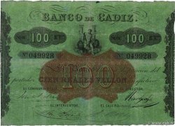 100 Reales De Vellon SPAIN Cadiz 1863 PS.291 F