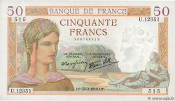 50 Francs CÉRÈS modifié FRANKREICH  1940 F.18.39 fST