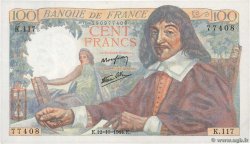 100 Francs DESCARTES FRANKREICH  1944 F.27.08 VZ+