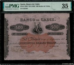 500 Reales De Vellon SPAIN Cadiz 1863 PS.293 VF+