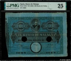 200 Reales De Vellon SPAIN Malaga 1865 PS.332 F+