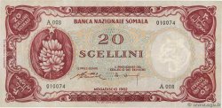 20 Scellini = 20 Somali Shillings

 SOMALIA  1962 P.03a VF+