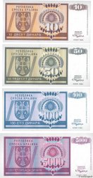 10, 50, 100 et 5000 Dinara Spécimen CROAZIA  1992 P.R01s R02s R03s R06s q.FDC