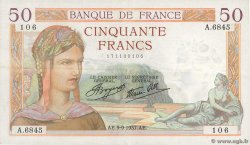 50 Francs CÉRÈS modifié FRANKREICH  1937 F.18.03 VZ