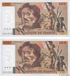 100 Francs DELACROIX 442-1 & 442-2 Consécutifs FRANCE  1994 F.69ter.01a NEUF