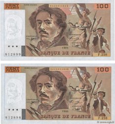 100 Francs DELACROIX 442-1 & 442-2 Consécutifs FRANCIA  1995 F.69ter.02a SC+