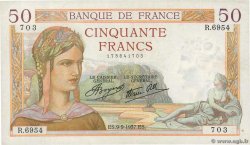 50 Francs CÉRÈS modifié FRANKREICH  1937 F.18.03 fVZ