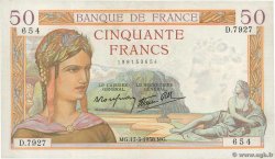 50 Francs CÉRÈS modifié FRANCE  1938 F.18.10 pr.SPL