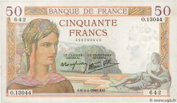 50 Francs CÉRÈS modifié FRANCIA  1940 F.18.42 SPL+