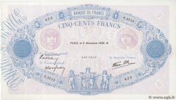 500 Francs BLEU ET ROSE modifié FRANKREICH  1939 F.31.46 fST