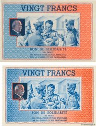 20 Francs BON DE SOLIDARITÉ Lot FRANCE regionalism and miscellaneous  1941 KL.08vars UNC-