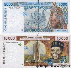 5000 et 10000 Francs Lot ESTADOS DEL OESTE AFRICANO  1992 P.713Ka et P.714Ka FDC