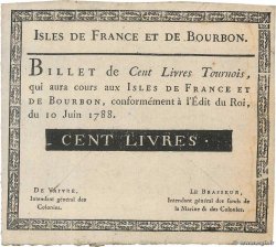 100 Livres  Faux ISLES OF FRANCE AND BOURBON  1788 P.10x XF