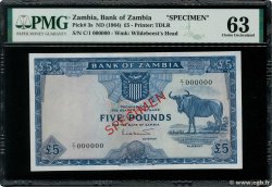 5 Pounds Spécimen ZAMBIE  1964 P.03s pr.NEUF