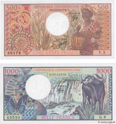 500 et 1000 Francs Lot CENTRAL AFRICAN REPUBLIC  1980 P.09 et P.10 UNC-