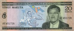 20 Makuta REPUBBLICA DEMOCRATICA DEL CONGO  1970 P.010b q.FDC