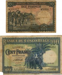 10 et 100 Francs Lot BELGISCH-KONGO  1944 P.14D et P.17d SGE