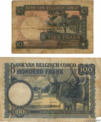 10 et 100 Francs Lot BELGISCH-KONGO  1944 P.14D et P.17d SGE