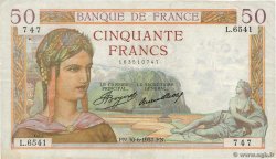 50 Francs CÉRÈS FRANCIA  1937 F.17.40 q.BB