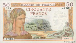 50 Francs CÉRÈS modifié FRANKREICH  1938 F.18.10 VZ+