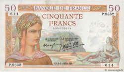 50 Francs CÉRÈS modifié FRANCIA  1939 F.18.19 MBC+