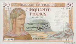 50 Francs CÉRÈS modifié FRANKREICH  1939 F.18.33 VZ