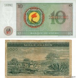 10 Zaïres et 1000 Francs Lot LOTES  1979 P.LOT BC