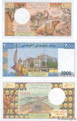 1000, 2000 et 5000 Francs Lot DJIBOUTI  1991 P.37e, P.38d et P.40 NEUF