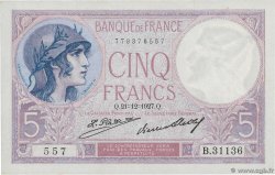 5 Francs FEMME CASQUÉE FRANCE  1927 F.03.11 UNC-