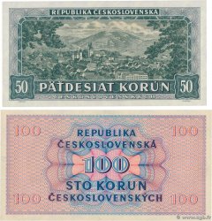 50 et 100 Korun Lot CHECOSLOVAQUIA  1945 P.066a et P.067a SC+