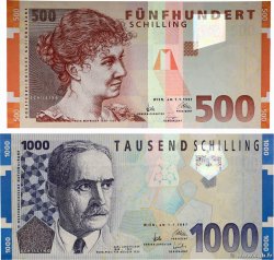 500 et 1000 Schilling Lot ÖSTERREICH  1997 P.154 et P.155 fST+